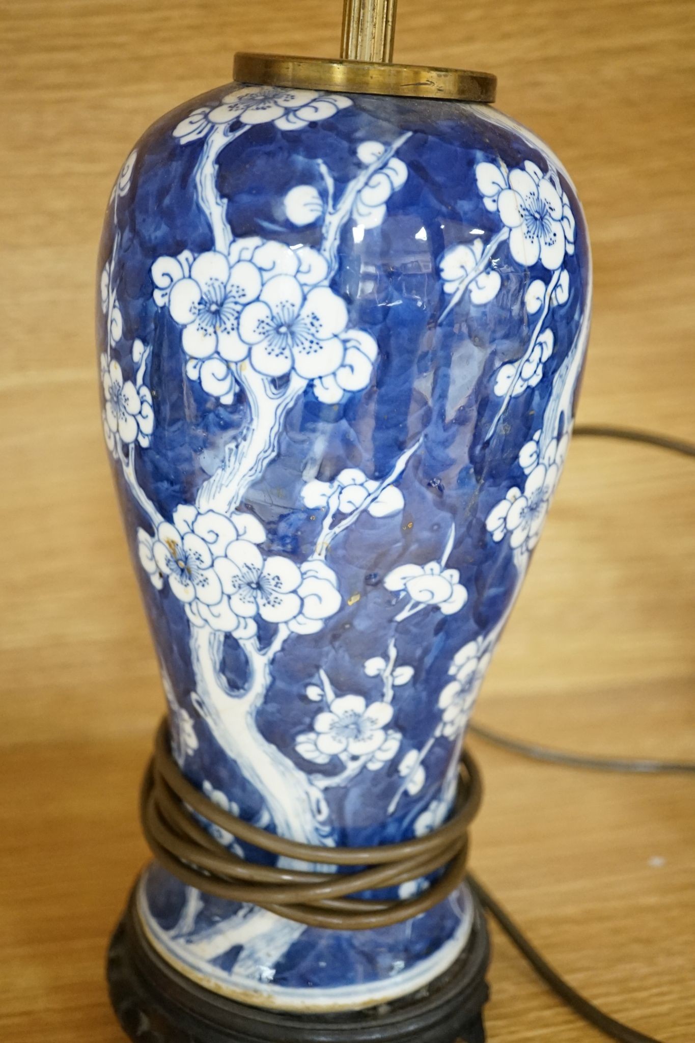 A pair of Chinese blue and white lamps and pair of ginger jars